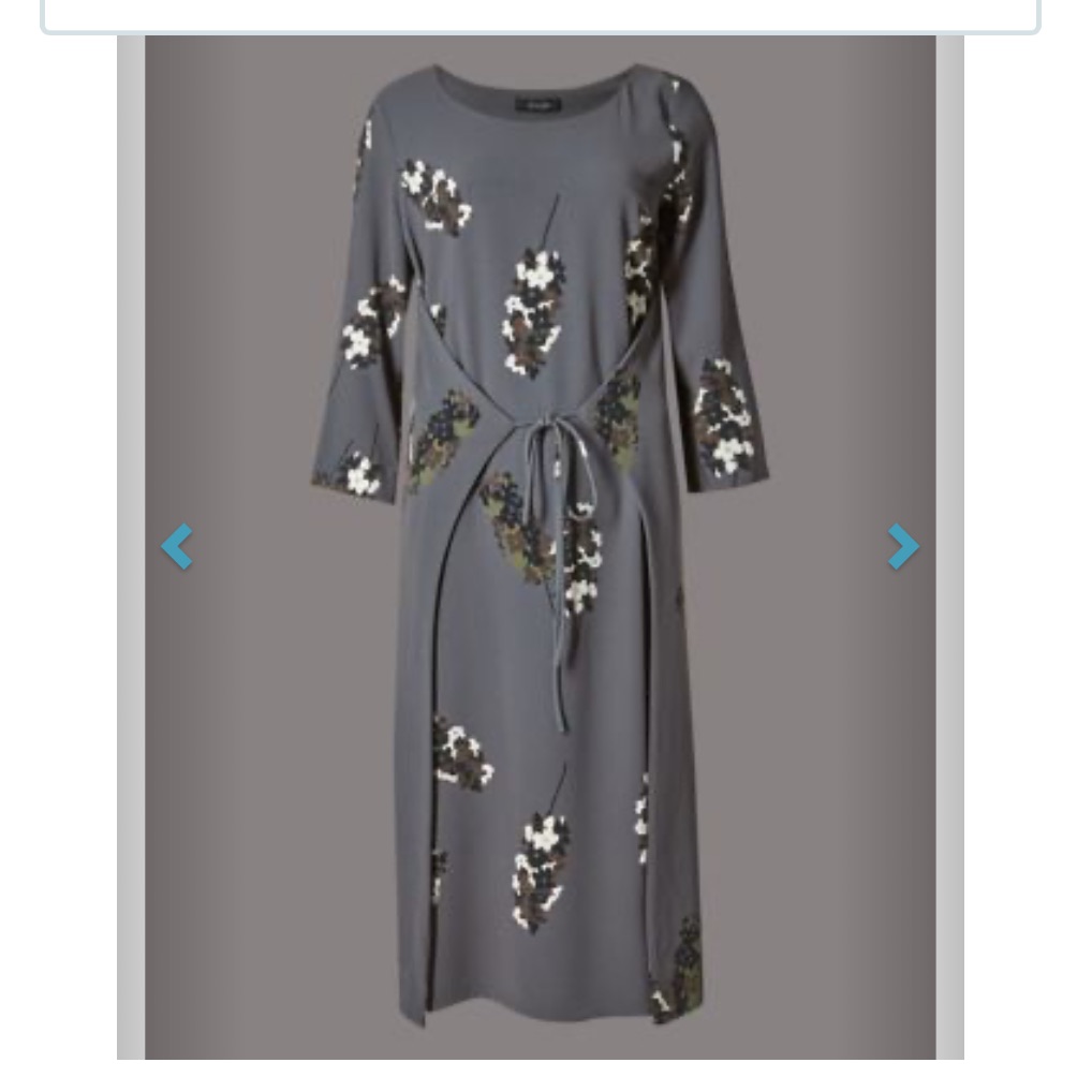 Marks & Spencer Autograph Grey Floral 3/4 Sleeve Midi Dress Us Size 10 Us